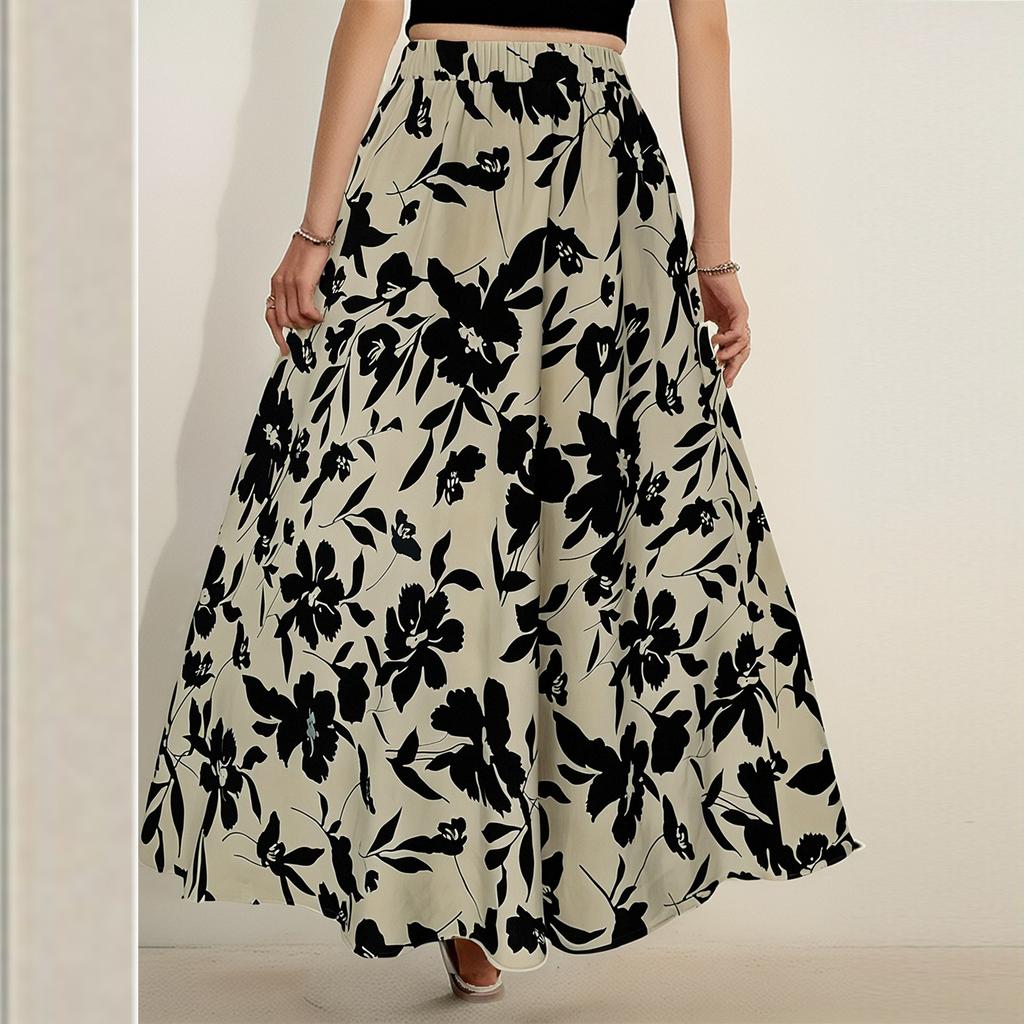 Длинная юбка с принтом и эластичным поясом, летняя, высокого класса, темпераментная, плиссированная, дорожная, женская одежда