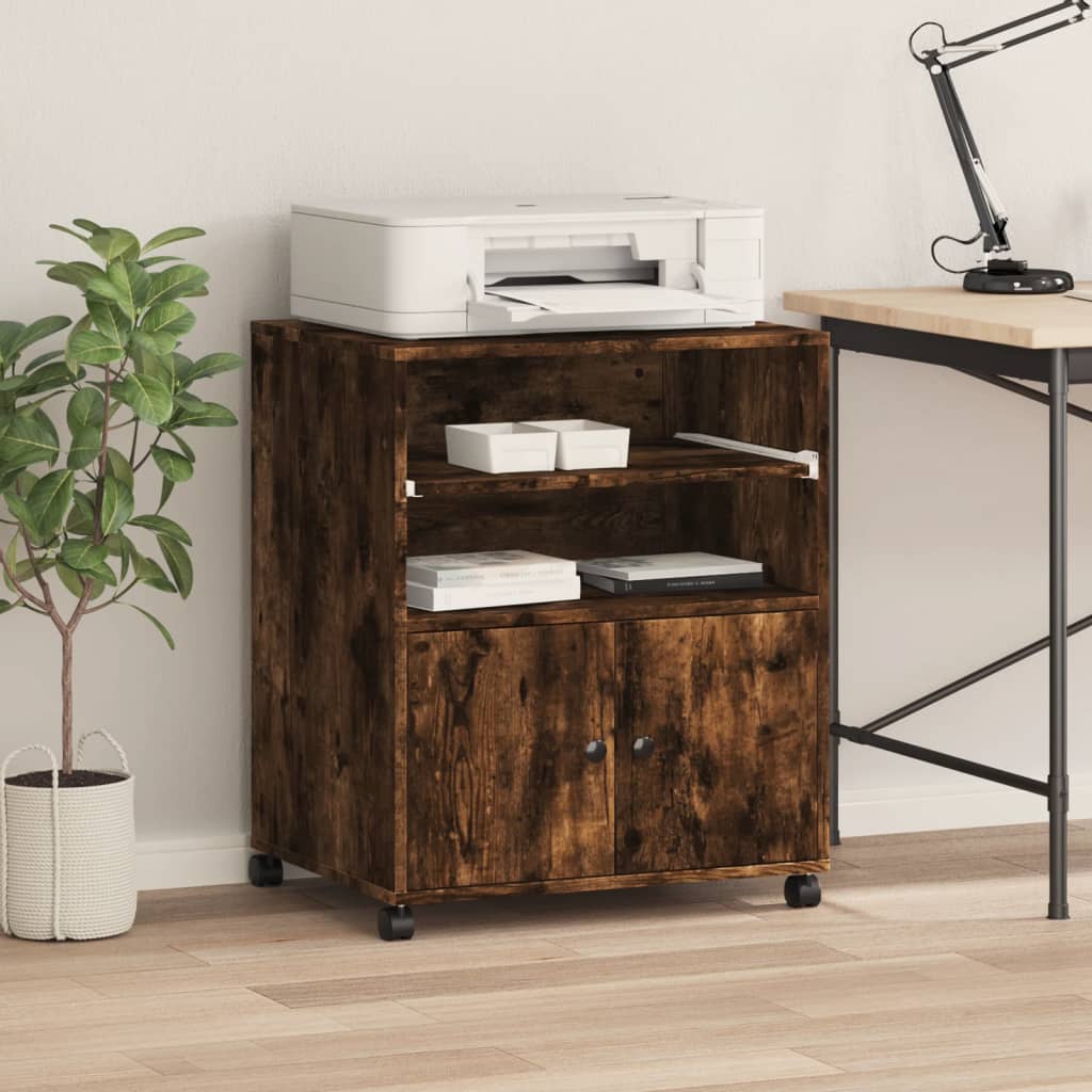 Printer Stand with Casters Smoked Oak 60 x 48 x 74 cm