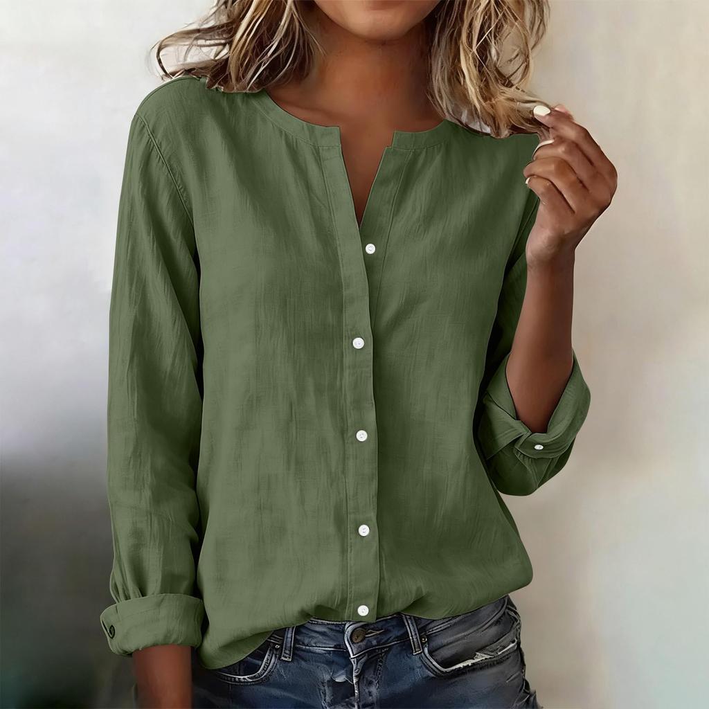 Women's Fashionable Casual Stand Collar Shirt Button-Up Long Sleeve Top