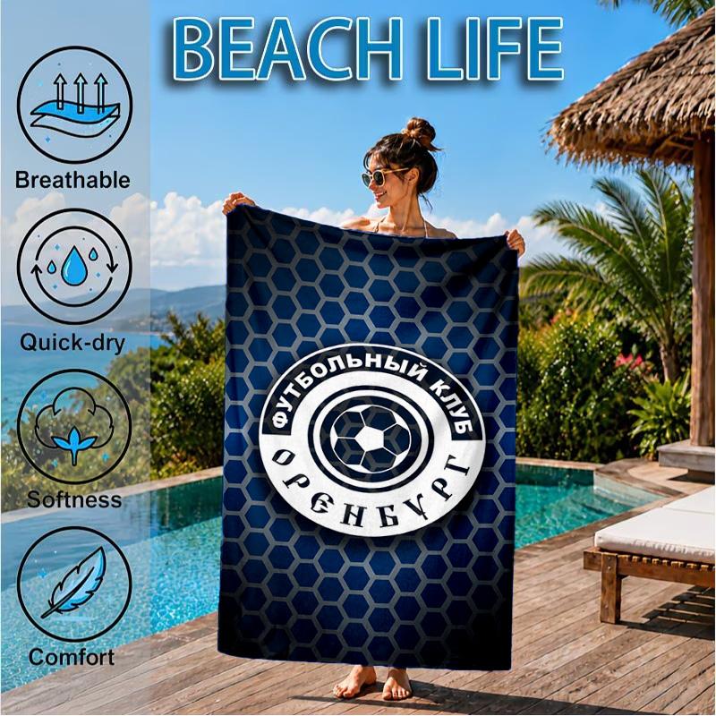Soccer Club Emblem Design Printed Microfiber Beach Towel, Soft And Absorbent, Quick-Dry, Ideal for Summer Travel, Beach Essential, Swimming Pool