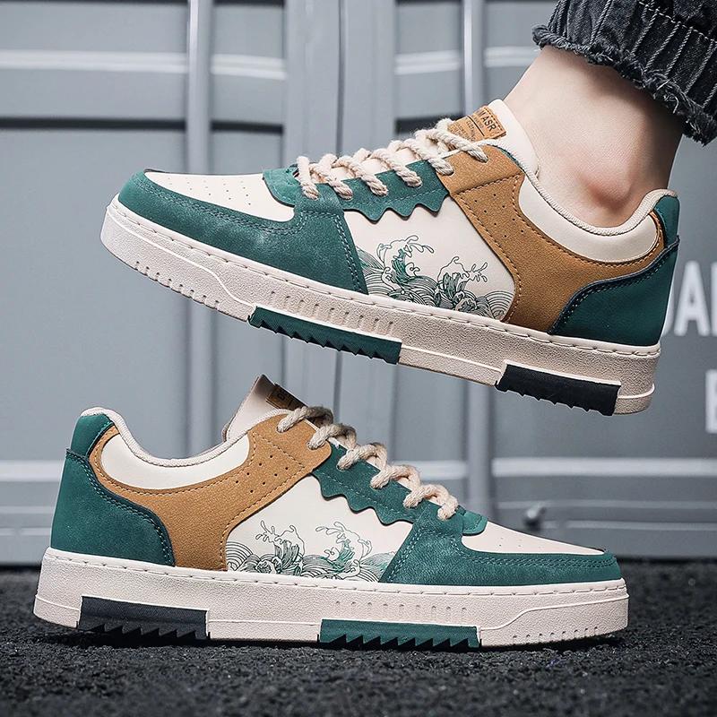 Skate Shoes Men Cheap Flat Comfortable Leather Breathable Walking Shoes Lace-up Trendy Soft Sole Casual Sneakers for Men