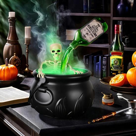 Halloween Decorations Indoor Thick Fog Cauldron with Floating Potion Bottles Skeleton Props Stickers And Umbrella Bezel Spooky Table Party Decoration