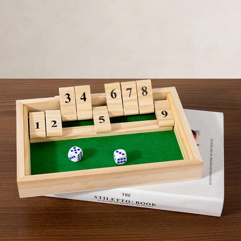 Игра Shut The Box - Деревянная игра с числовым полем и 2 кубиками, Портативная дорожная игра для семейных вечеринок для взрослых и молодежи, Стратегическая игра