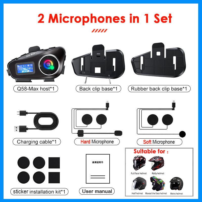 Bluetooth мотоциклетный шлем-интерком гарнитура V5.3 Interphone TF карта музыка играет светодиодный свет ЖК-экран поделиться музыкой для 2 гонщиков