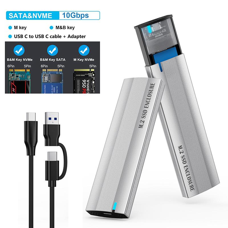 Корпус для внешнего SSD M.2 NVMe PCIe / NGFF SATA с двойным протоколом, 10 Гбит/с, USB Type-C, поддержка ключей M и B&M