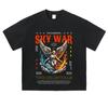 Mens Oversized Washed Cotton Tee With Vintage Dark Angel Print Loose Fit Short Sleeve T-Shirt