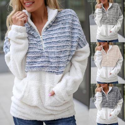 Женская мода плюшевая молния с длинным рукавом теплый свитер пуловер осень-зима