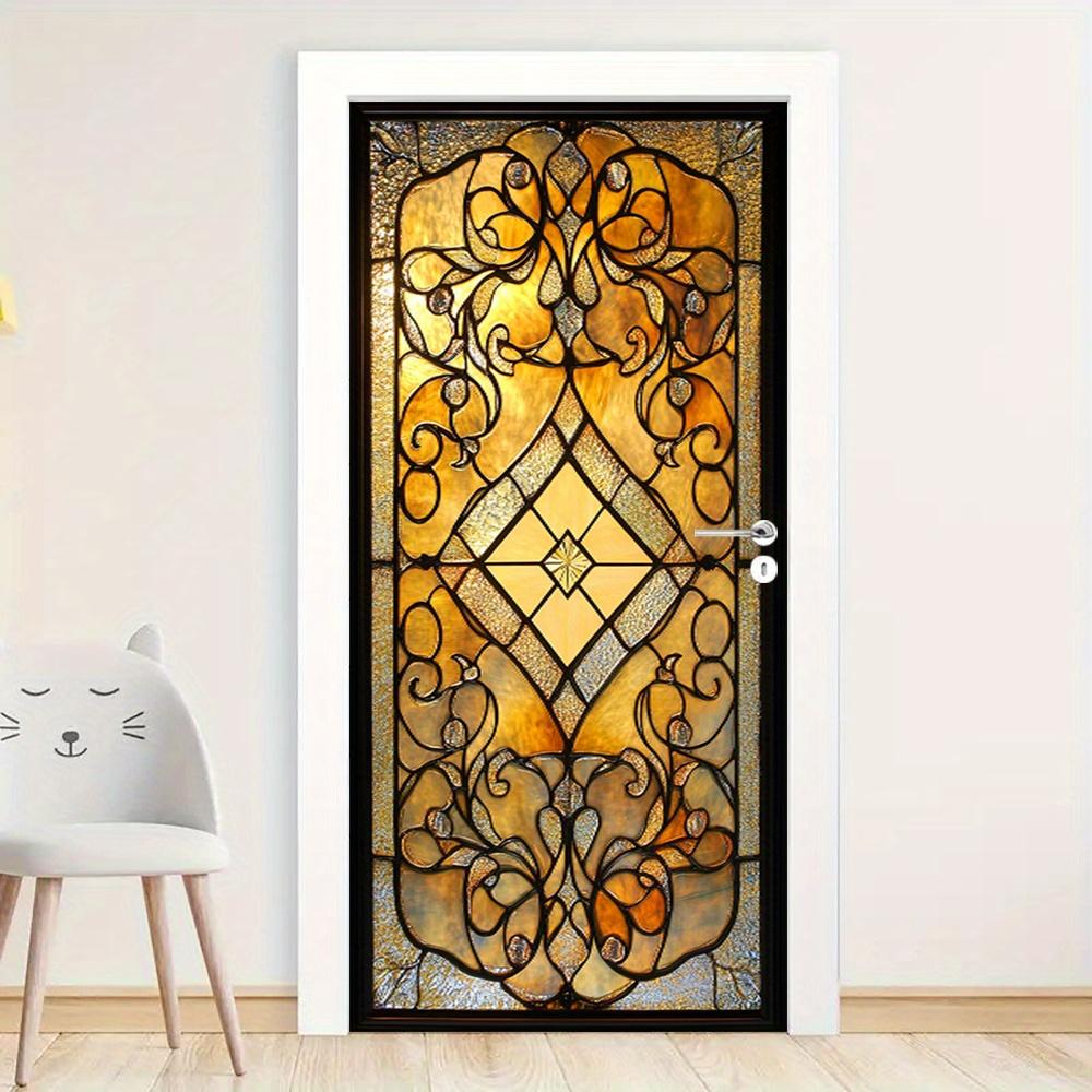 1 шт. Обои с цветочным дизайном Самоклеящаяся фреска для двери Съемный винил Домашний декор Арт-наклейка Деревянный пейзаж Настенный постер Наклейки Porte deursticker