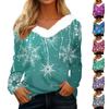 Women's Fashion Casual Long Sleeve Christmas Printed Plush Collar V-Neck Top