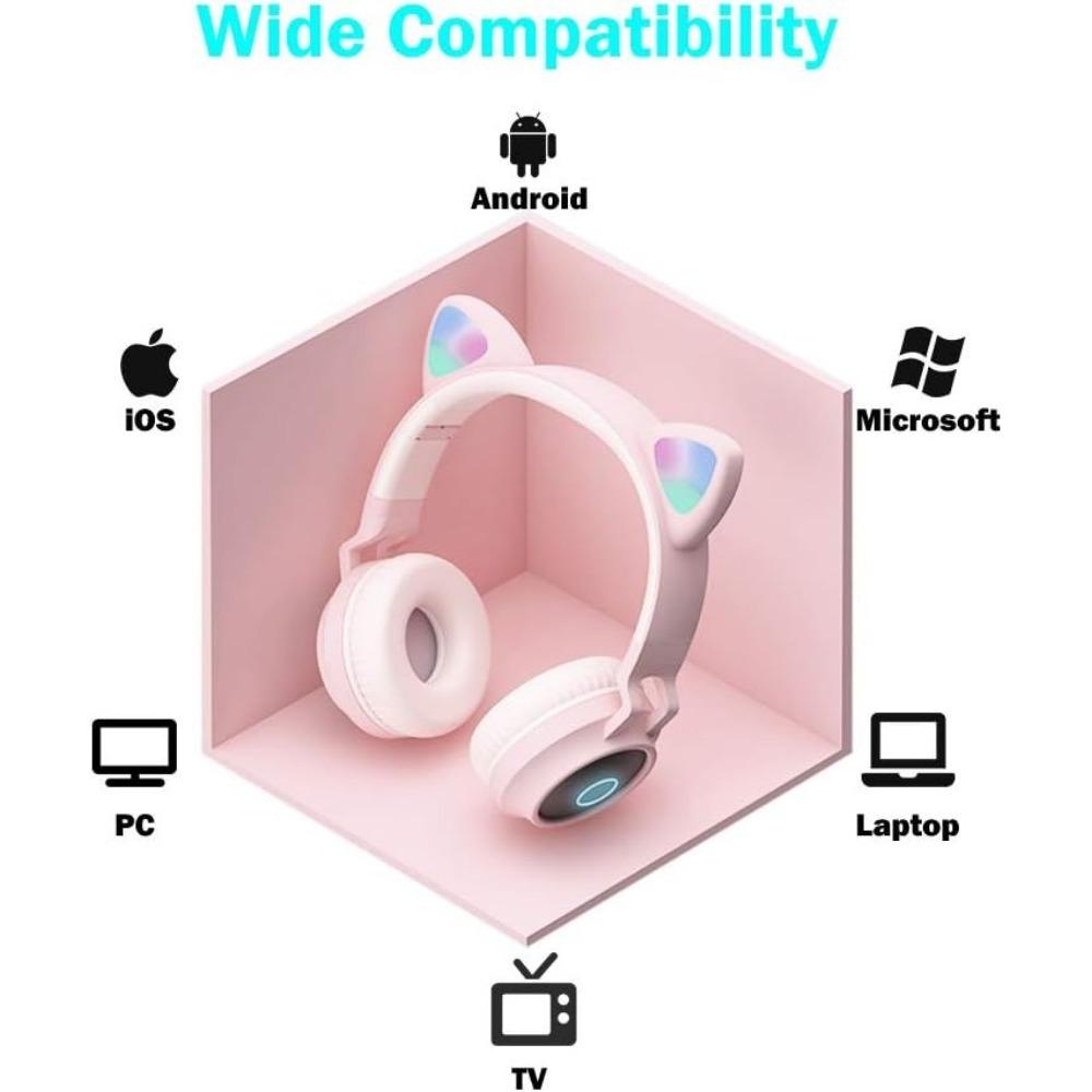 Детские Bluetooth-наушники, беспроводные наушники с микрофоном, наушники-кошачьи ушки со слотами SD и TF, стерео, беспроводной режим и проводные