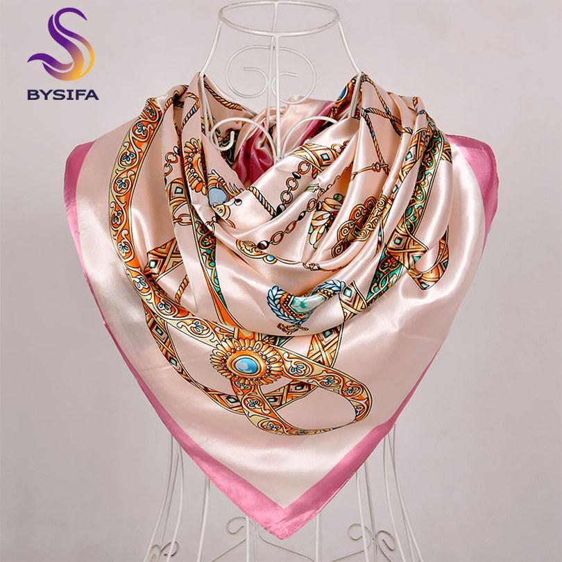 [BYSIFA] Women Scarf New Black Beige Silk Square Scarf Shawl Ladies Dot Prin Winter Scarves Bandana Spring Fall Head Scarfs Blue