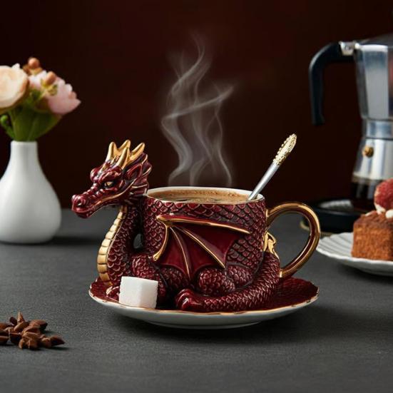 Кофейная кружка в форме дракона, сделанная вручную из смолы, коллекционная, мифическое существо в стиле дракона, декор для кухни