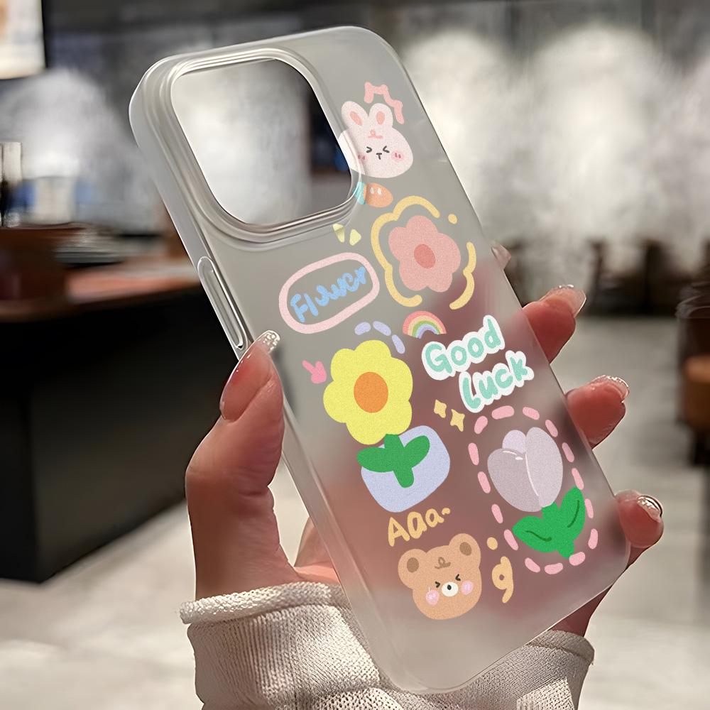 Чехлы для мобильных телефонов iPhone 11 13 15 Pro Max 12 14 Pro Max Чехол для iPhone 16 15 Plus 13 Pro 12 Матовая текстура с рисунком в виде мультяшных цветов
