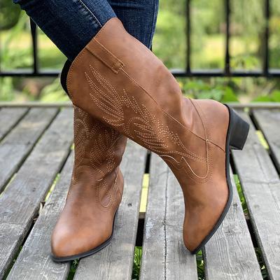 Модные вышитые белые новые осенние нескользящие сапоги на высоком каблуке 2024 года, женские сапоги большого размера 43 с острым носком до середины голени