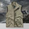 Мужской жилет с воротником-стойкой, без рукавов, застежка-молния, жилет с большими карманами, однотонный жилет для рыбалки на открытом воздухе