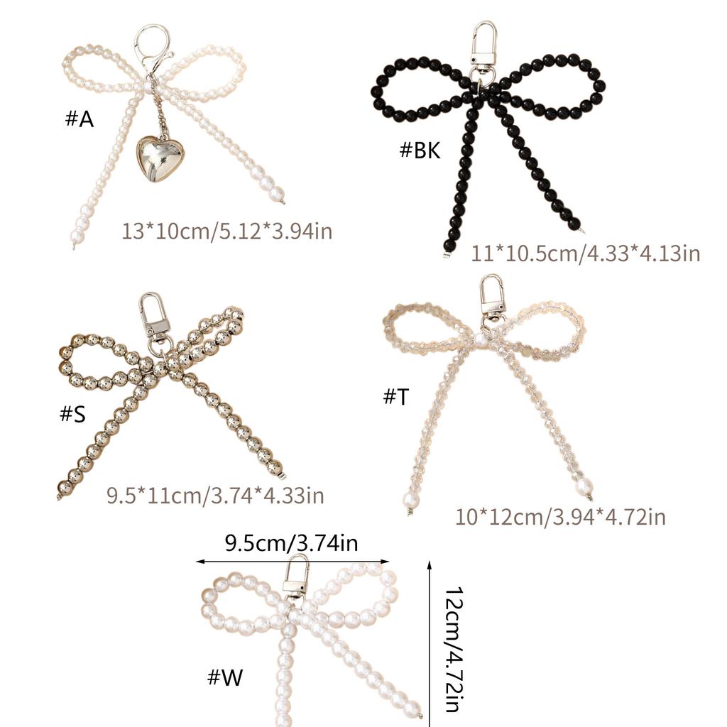 Fashion Pearls Beaded Bowknot Keychain Pendant Sweet Cute Hanging Decorations Keyring Charm for Purse Bag Backpack