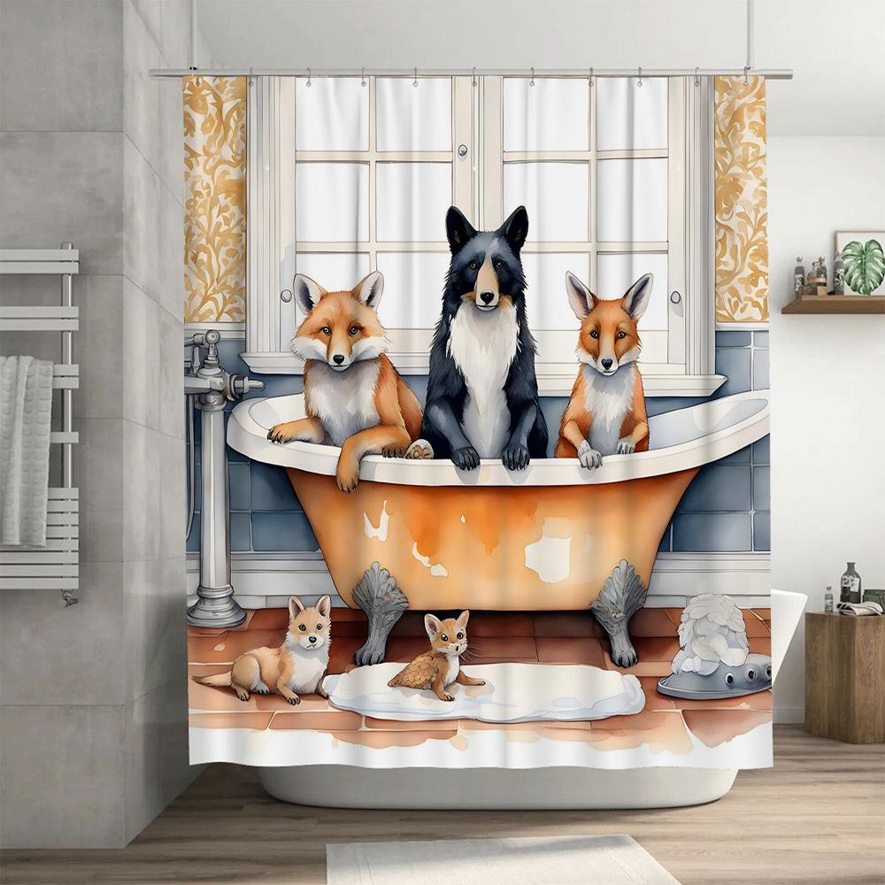 Причудливый декор ванной комнаты: Лисы, купающиеся в роскоши, 3D-печатная шторка для душа для украшения дома, белая, оранжевая, красочная, животная при