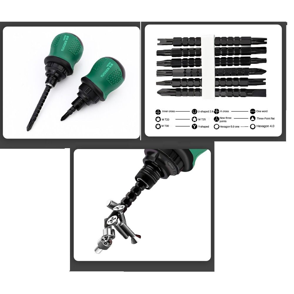 Short Handle Repair Tools Telescopic Cross Groove Drill Screwdriver Ratchet Screwdriver Set 13 In 1