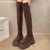 Модные женские замшевые сапоги на платформе, высокие сапоги выше колена, туфли на высоком каблуке, женская мода 2025 года, зимние элегантные мотоциклетные сапоги для зимы, Mujer Botas