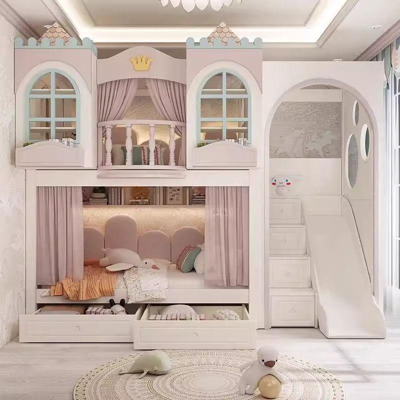 Solid Wood Bunk Bed with Desk - Treehouse Design for Kids