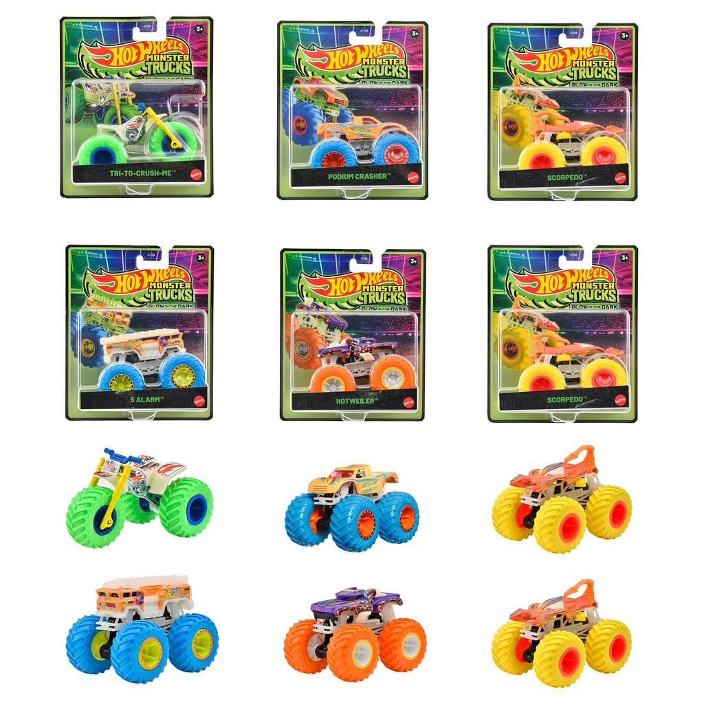 Hot Wheels Light-Up! Monster Truck Assortment Vehicle Toys, Mini Cars, 6-Car Box, Ages 3+, Multi-Purpose, 986A-JFX08