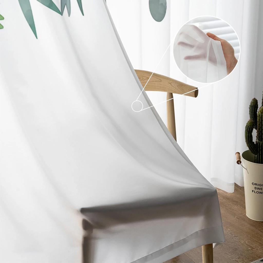 Plants Flowers Watercolor Orange Green Sheer Window Curtain Tulle Curtains for Livingroom Bedroom Hotel Home Decor Voile Drapes