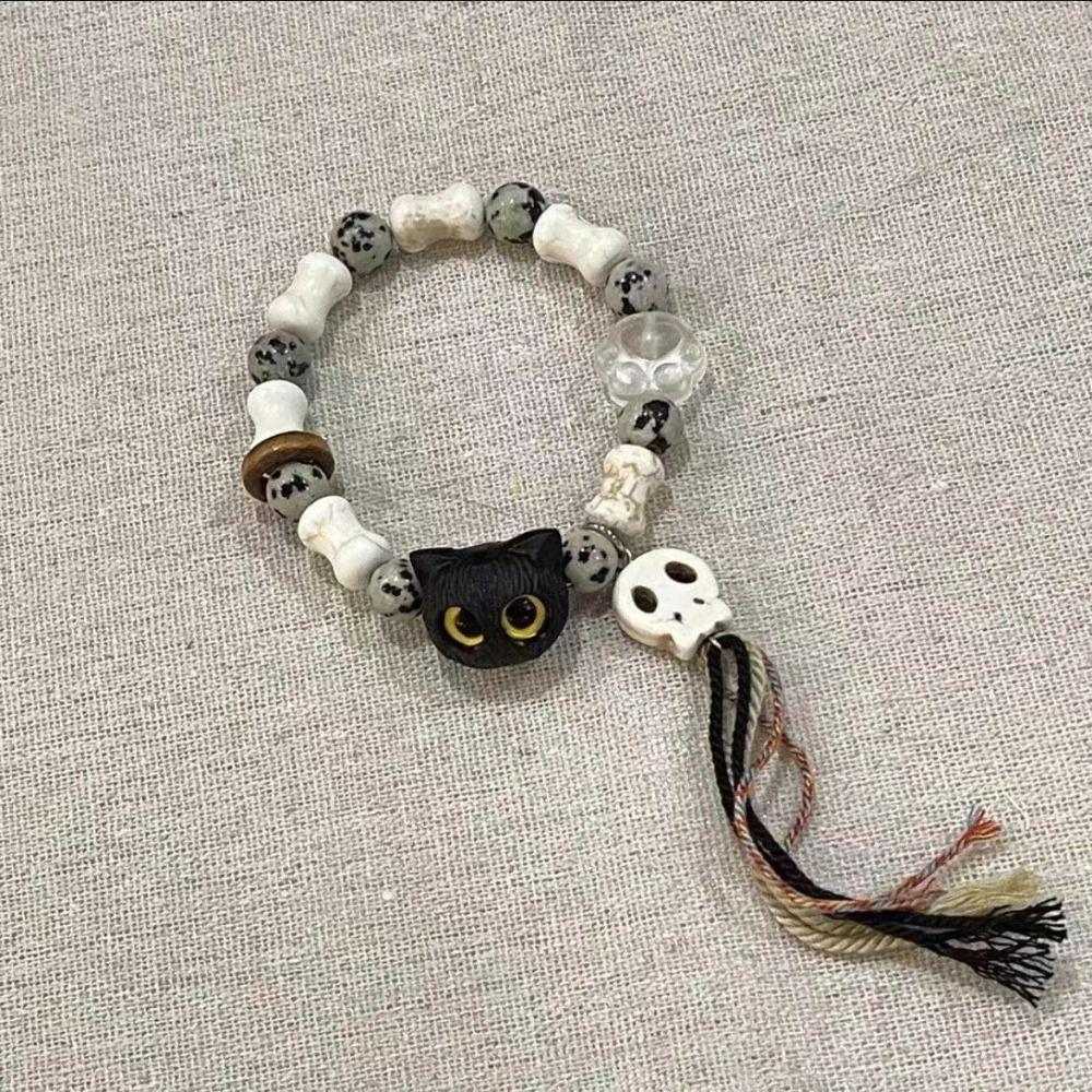 Skull Cat Black Cat Bracelet Colorful String Cartoon Hand Ring Cute Handmade Bead Bracelet  Gift