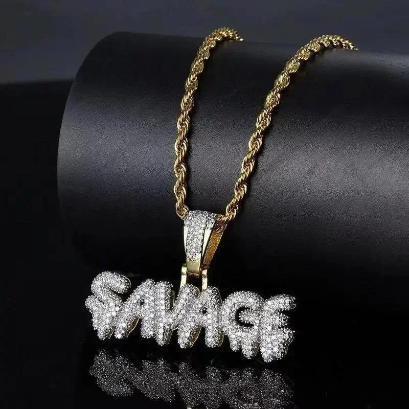 Блестящий ледяной кулон Savage с кубическим цирконием, ожерелье с буквой для мужчин и женщин, хип-хоп, рок, рэп, вечеринка, украшения