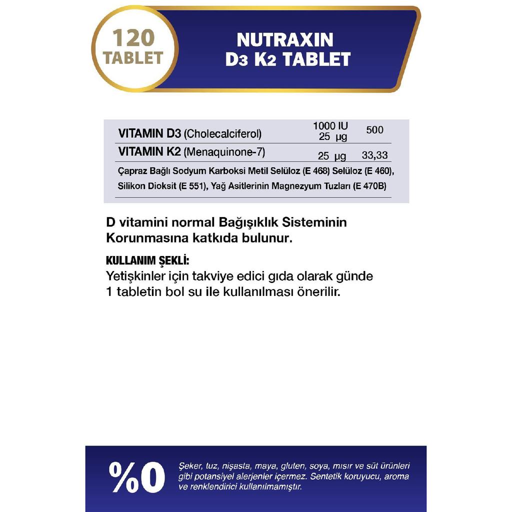 D3k2 120 Tablets - 1000 Iu Vitamin D3, 25 Mcg Vitamin K2