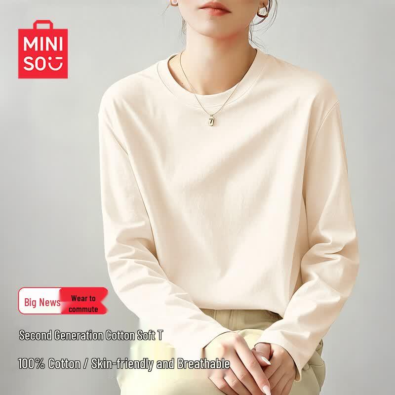MINISO Женская свободная хлопковая футболка с длинным рукавом