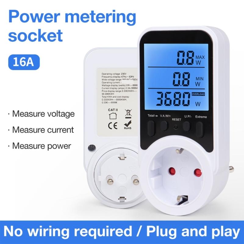 Compactly Wattage Tester Socket Power Meter Builts In Overloads Alerts Electricity Consumption Analyzers 0-3680W Ranges