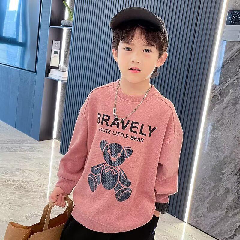 «Свитшот для мальчиков с круглым вырезом в китайском стиле — модный свободный топ весна/осень 2024 года»