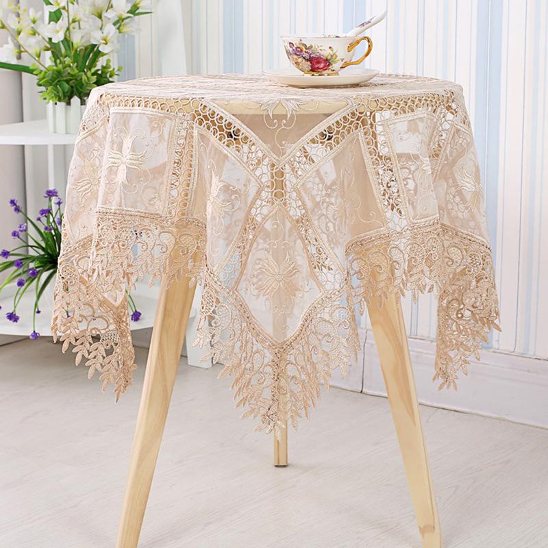 Lace Round Tablecloth Hollow Jacquard Embroidery Nordic Fabric Living Room Decorative Tablecloth Rectangular Furniture Coffee Table Cover Cloth