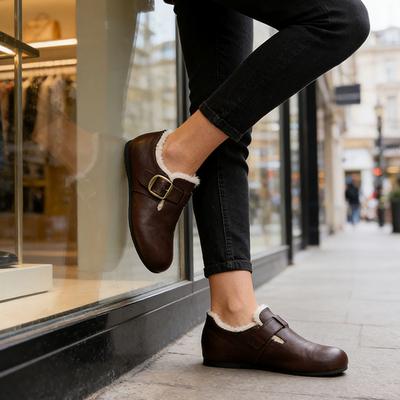 Модный бренд Зимняя меховая обувь Женские лоферы Теплые плюшевые Плоские Нескользящие Женские хлопковые туфли Коричневые Черные Большой размер 42