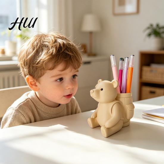 Cute Animal Pen Holder Bear Pencil Holder, Little Cup for Desk, Large Capacity Stationery Organizer Office School Desk