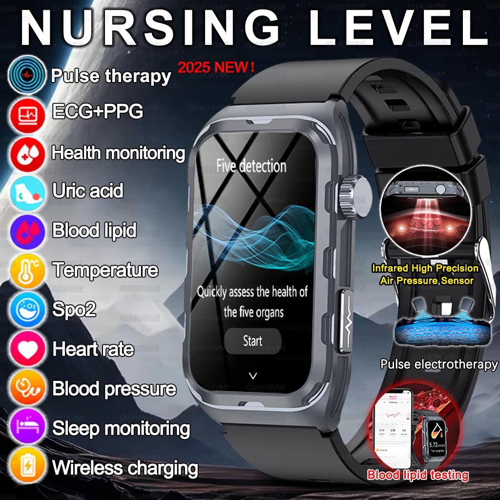 2025 Новые Пульсовая Терапия Микро Физическое Обследование Умные Часы Мужские ЭКГ+ФПГ Кислород в крови Жир в крови Кровяное Давление Браслет Здоровья