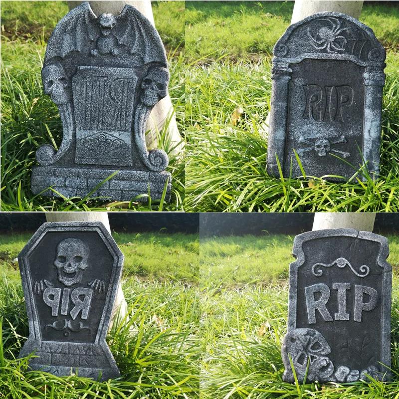 4pcs Halloween Foam RIP Graveyard Tombstone Decor Skeleton Tomb Haunted House Party Prank Prop Yard Outdoor Home Decorations