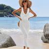 New Beach Skirt Solid Color Sexy Knitted Hollow Beach Bikini Swimsuit Vacation Women's Dress