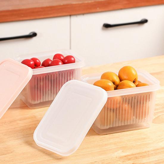 Fridge Organizer BPA-Free with Lid Draining Basket Clear Fruit Vegetable Storage Container Refrigerator Supply