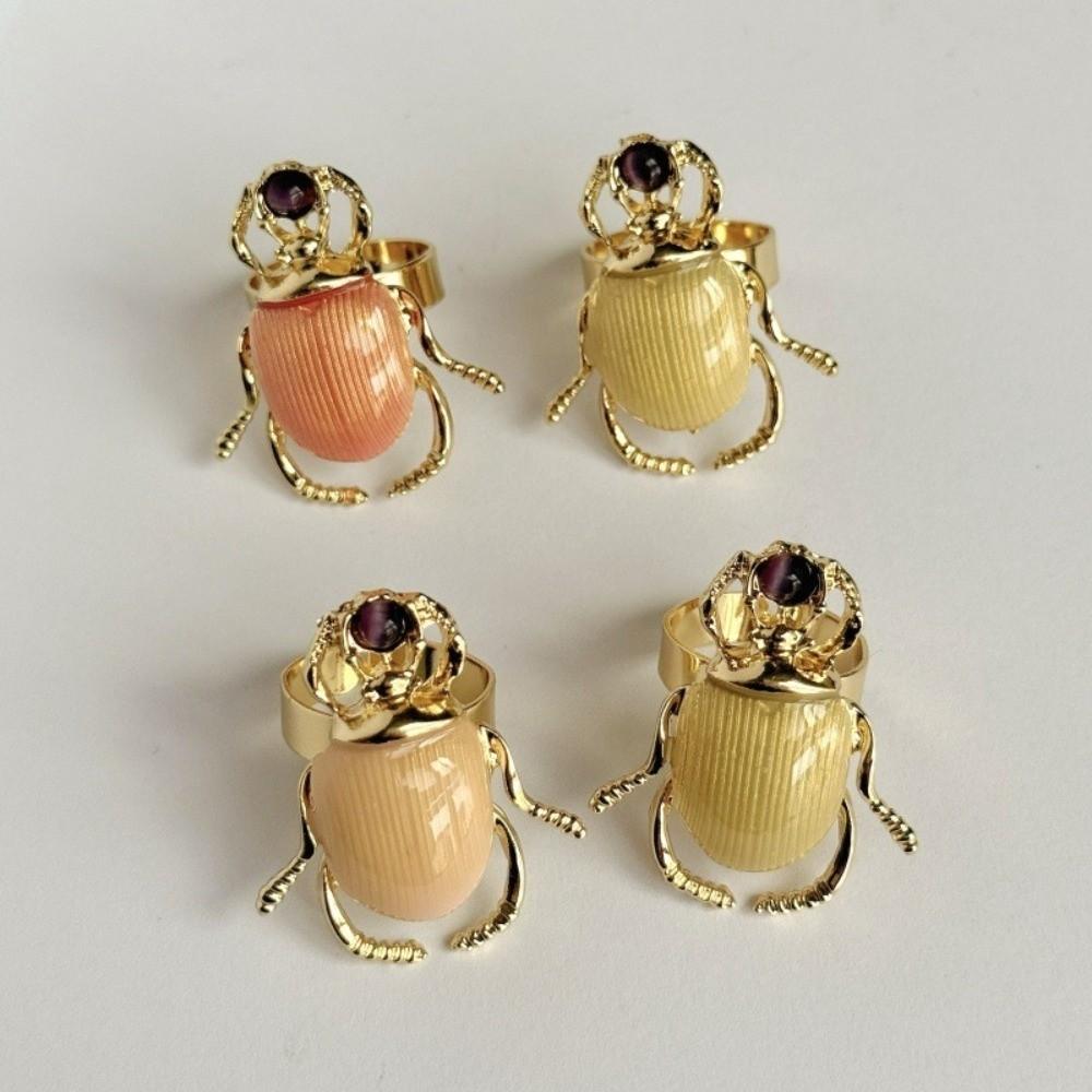 Macaron Color Beetle Opening Ring Punk Style Enamel Beetle Ring Sweet Retro Insect Ring Decoration