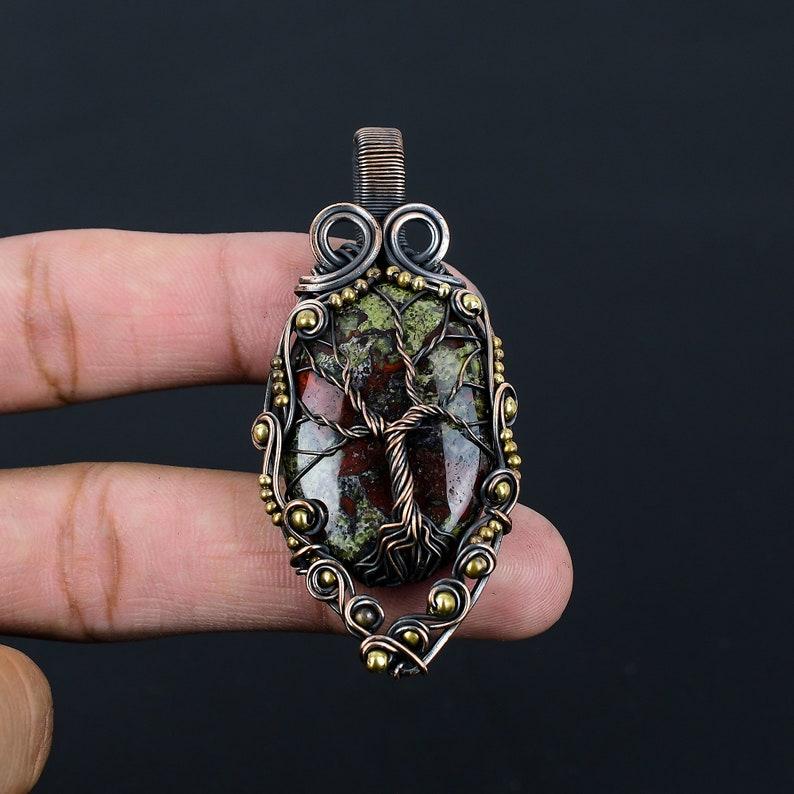 Tree Of Life Dragon Blood Jasper Pendant Copper Wire Wrapped Pendant Dragon Blood Jasper Gemstone Pendant Copper Jewelry Gift For Her Mother