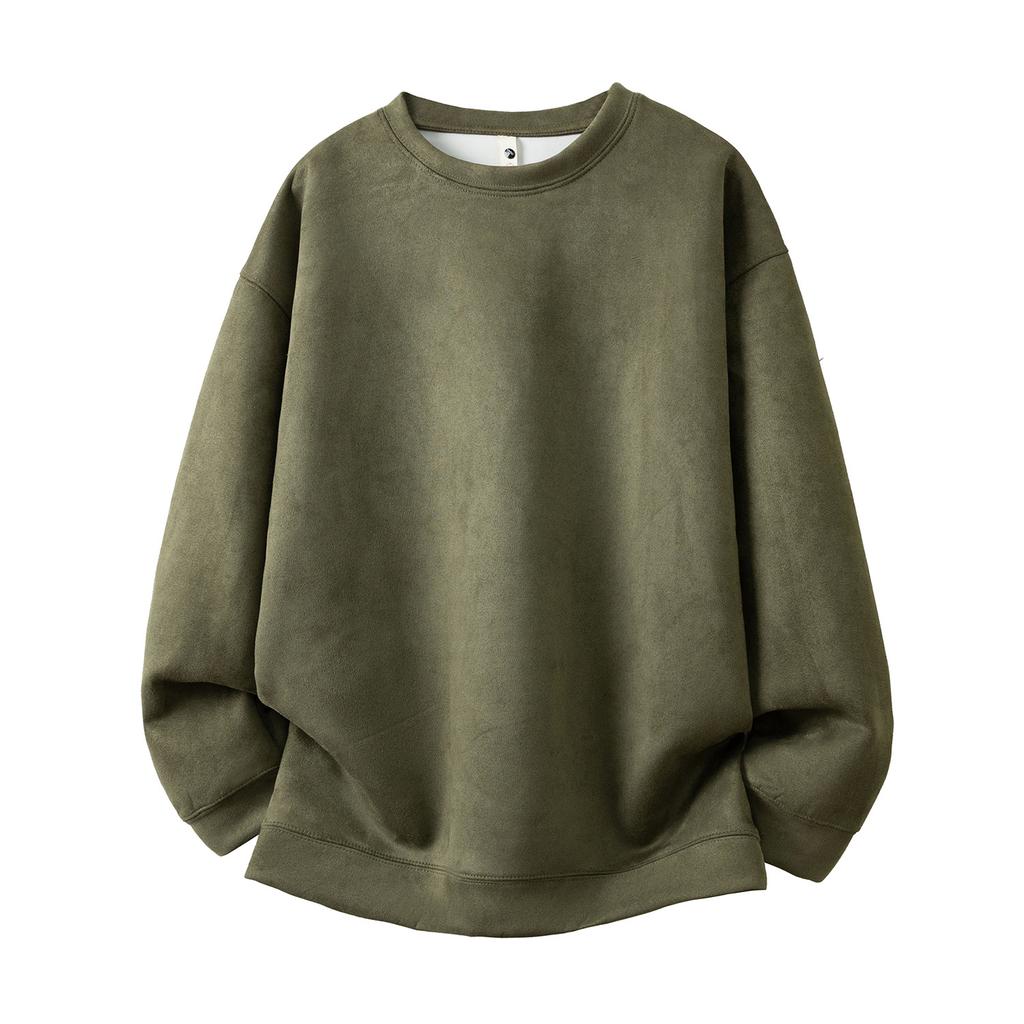 Осенняя мужская однотонная замшевая куртка-свитер с круглым вырезом, мужской повседневный свитер свободного кроя