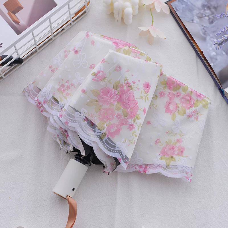 Fully Automatic Lace-Edged Sun Protection Umbrella for Women, Anti-Uv Double-Layer Umbrella, Rain or Shine Dual-Use, Automatic Retractable Sun