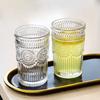 Наборы из 4 стеклянных чашек по 12 унций, чашки для кофе с тисненым дизайном, термостойкие, ретро, прозрачный набор чайных чашек, стаканы, бытовая посуда для напитков