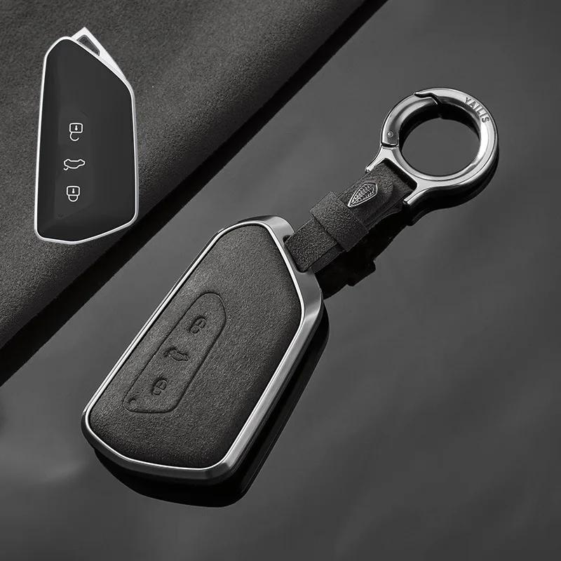 Interior Mouldings Aluminum Alloy Turn Fur for VW Volkswagen Golf 8 Mk8 2020 Skoda 3 Button Smart Remote Car Key Case Cover Ring