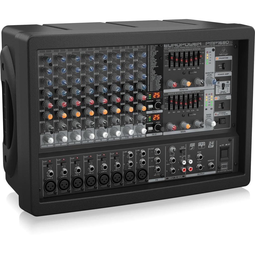 Behringer Powered Mixer Up to 2 x 800W High Quality Mic Preamp Ultra Lightweight with FX PMP1680S