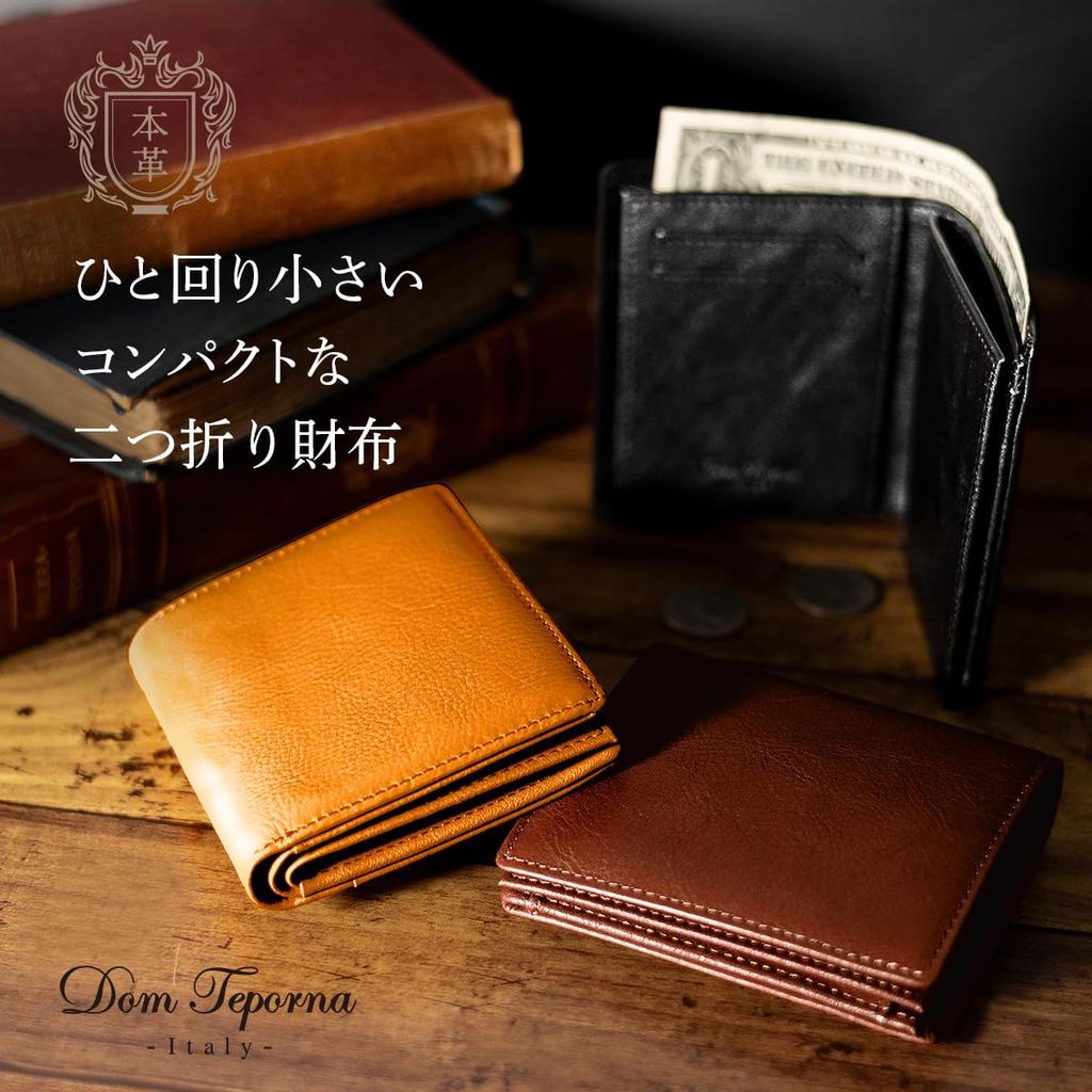 [Dom Teporna] Men's Bi-fold Wallet, Smart Italian Leather, Soft Genuine Leather, Multiple Pockets, Small, Compact, Slim, Business, Navy