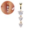 Body Piercing Gold Navel Rings 3 Heart Crystal Clear Dangle Belly Button Rings