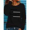 Women's Long Sleeves T-Shirts Casual Loose Black and White Lines Pattern Round Neck Short Sleeved T-Shirt Fall Female Clothing