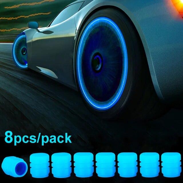 4 шт. светящиеся колпачки для автомобильных клапанов, флуоресцентные ночные светящиеся автомобильные, мотоциклетные, велосипедные, колеса для шин, ступицы, светящиеся колпачки для штока клапана, декор